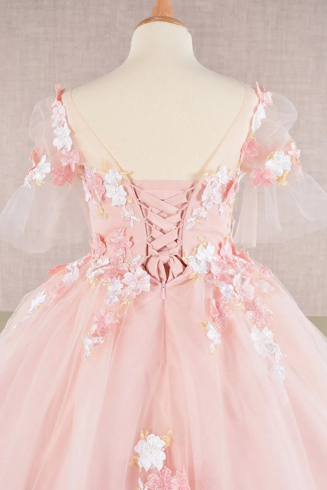3 d flower applique mesh kids dress w long back hem GLGK107