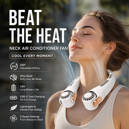 Neck Air Conditioner Fan – Ultra‑quiet, 360° rotating, 3 speeds. Hands‑free cooling, long battery. Summer essential! 😎🌬️